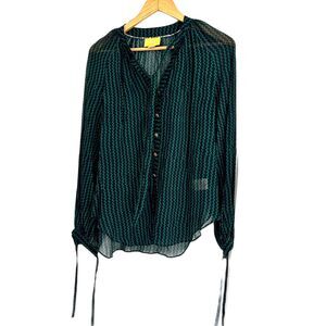 Anthropology Maeve Della Sheer Long Sleeve Chevron Print Blouse Size XS